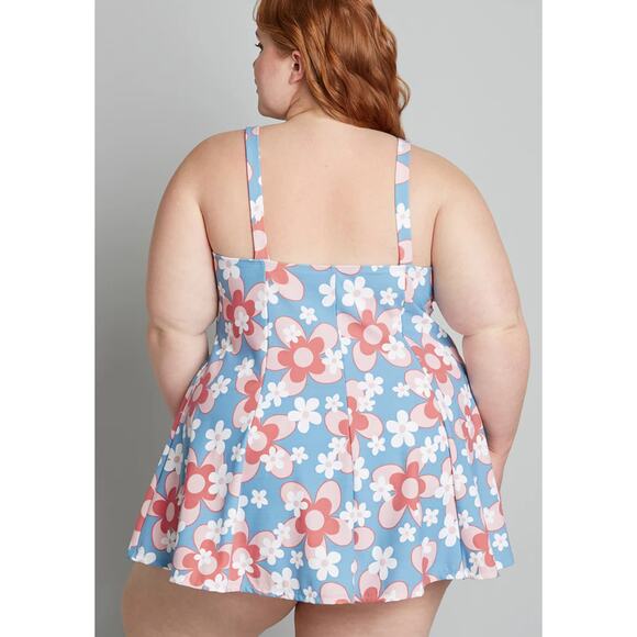 12 Modcloth Esther Williams Blue Floral One Piece Swimsuit NWT - Picture 2 of 8